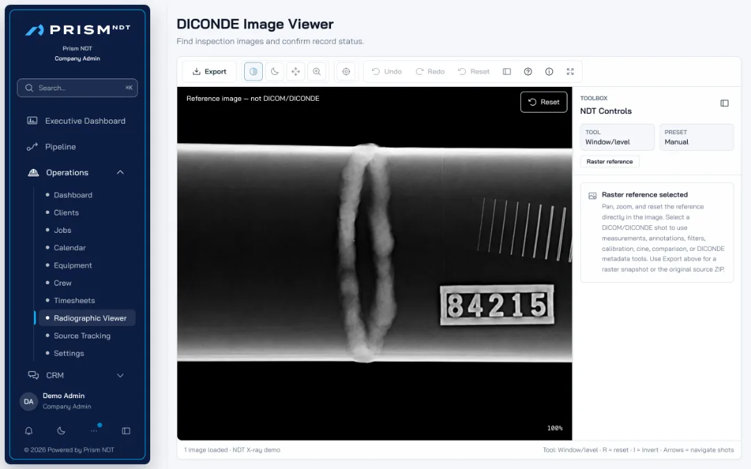 Prism Full DICONDE image workflow preview